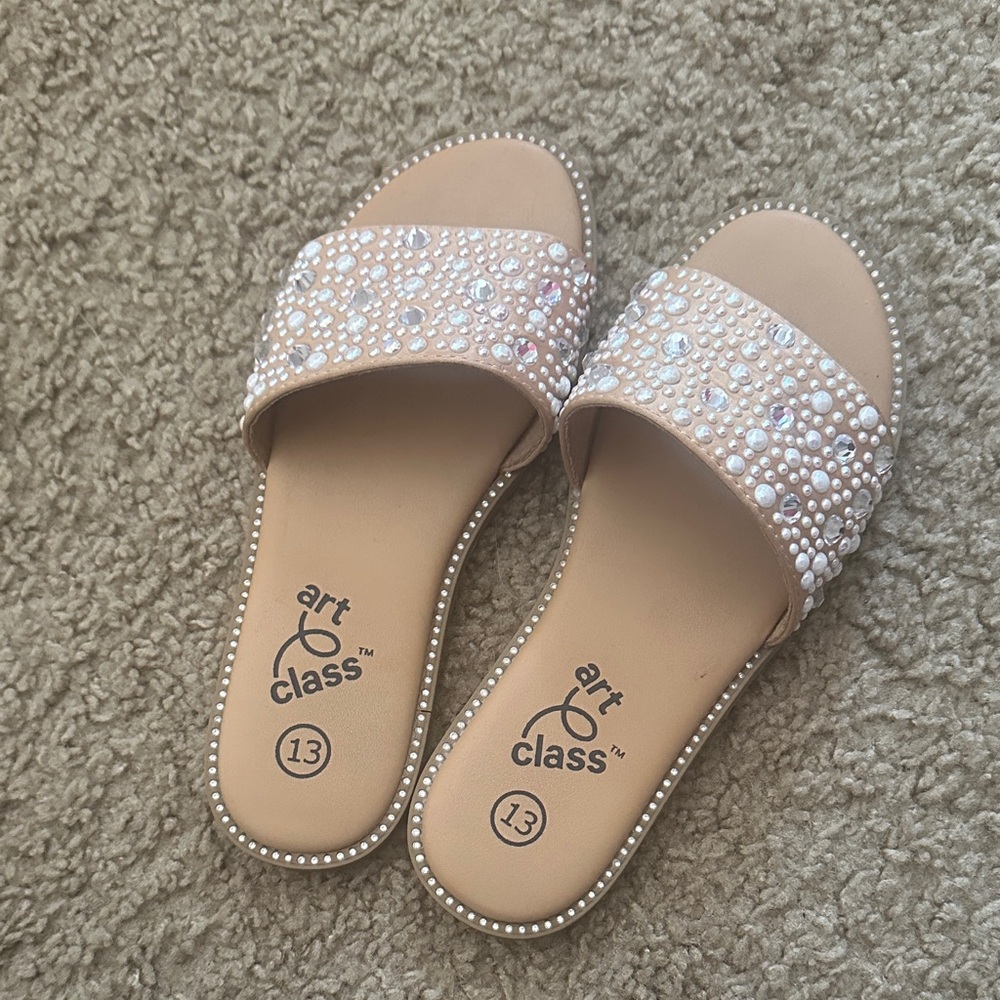 Art Class Girls Pearl Embellished Sandals - Cream